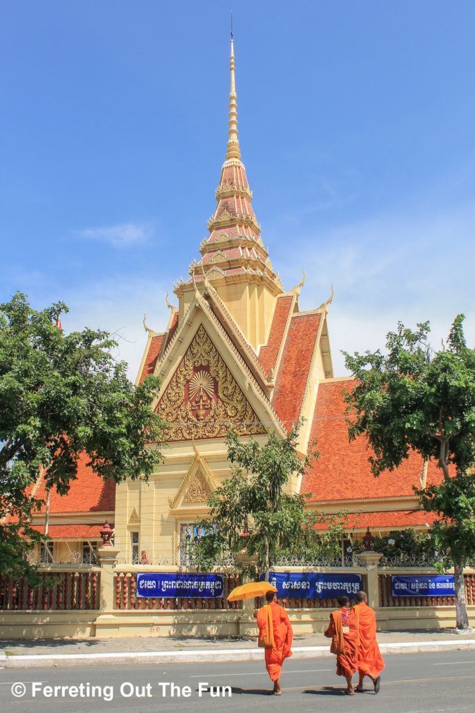 Monks crossing the street in Phnom Penh, Cambodia