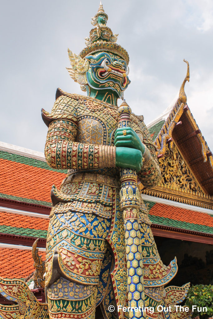A colorful giant guards Wat Phra Kaew in Bangkok