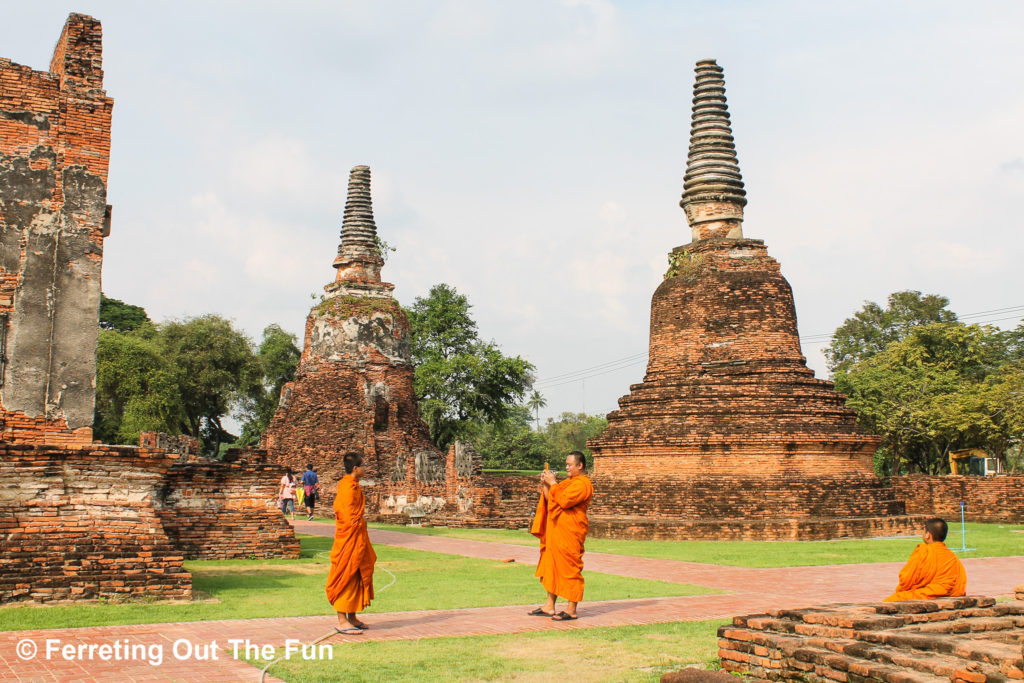 Monks touring Ayutthaya ruins