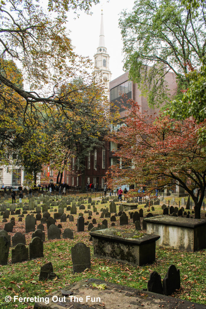 Granary Burying Ground, a 17th century cemetery in Boston, Massachusetts. Many American Revolution patriots are buried here including Paul Revere, John Hancock, and Samuel Adams.