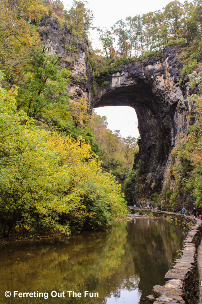An autumn visit to the Natural Bridge, one of the most famous landmarks in Virginia. The limestone arch is strong enough to support a working highway across the top. This is one of the best attractions in the Blue Ridge Mountains VA.