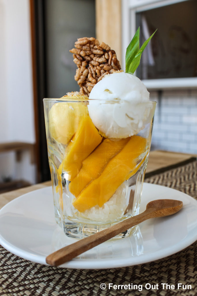 Mango sticky rice and coconut ice cream sundae, the best dessert I had in Chiang Mai, Thailand