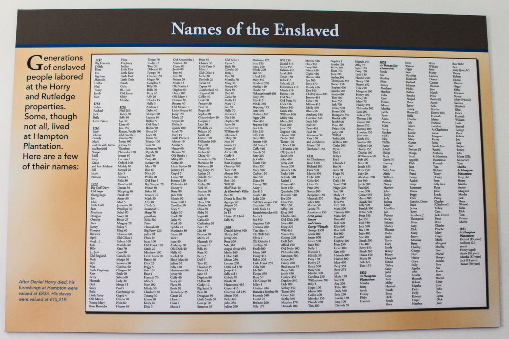 Names of the enslaved at Hampton Plantation