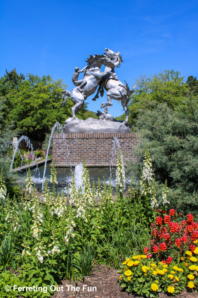 Fighting silver horses mark the entrance to Brookgreen Gardens, one of the top attractions in Georgetown, SC