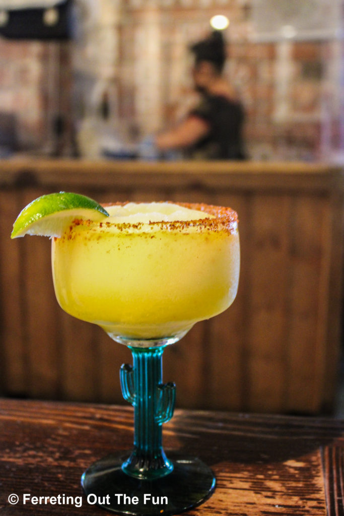 A mango habanero margarita and homemade tortillas at Luna Mexican Kitchen, one of the best restaurants in San Jose, CA