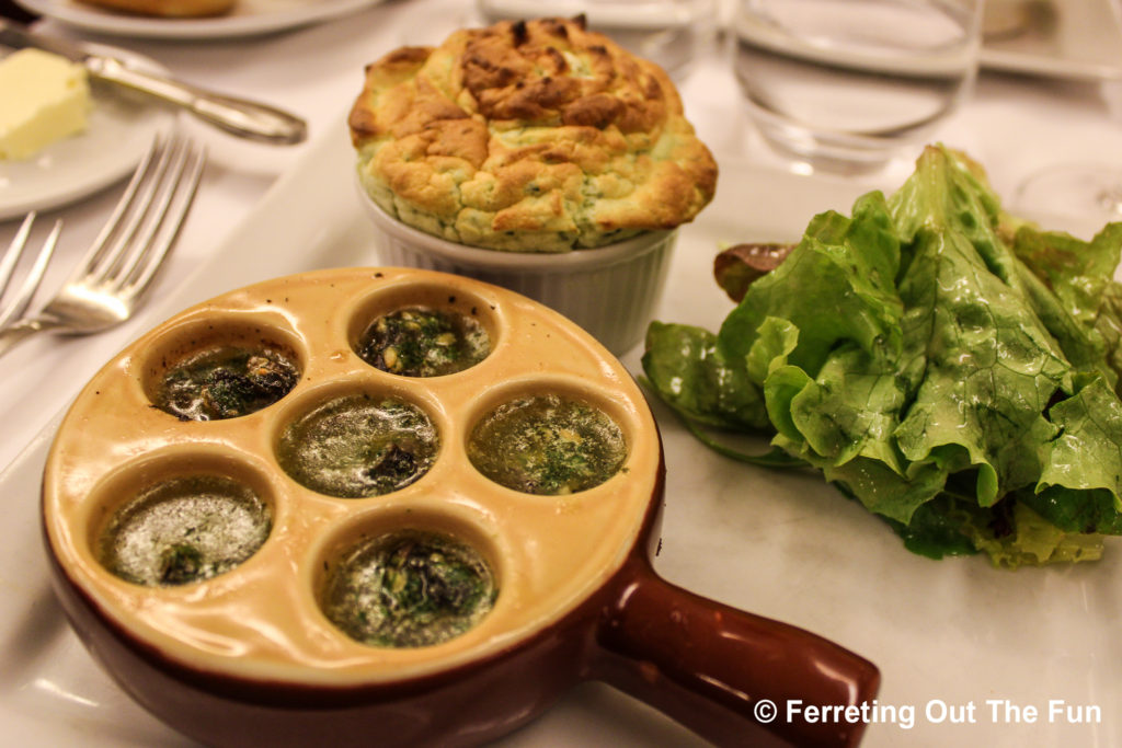 Escargot and cheese souffle