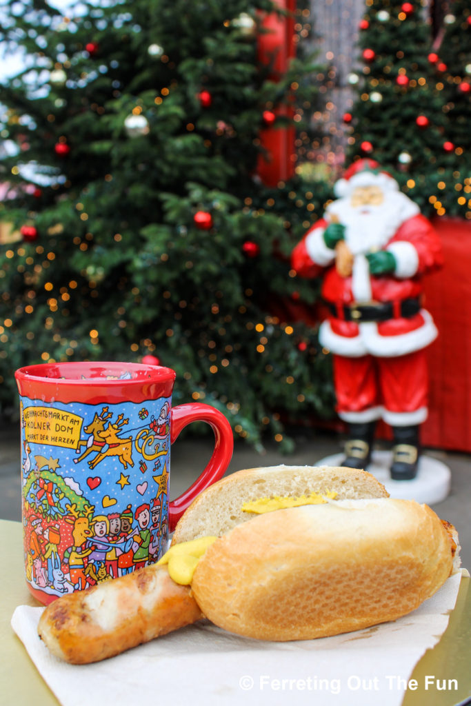 Enjoying bratwurst and gluhwein at a German Christmas Market