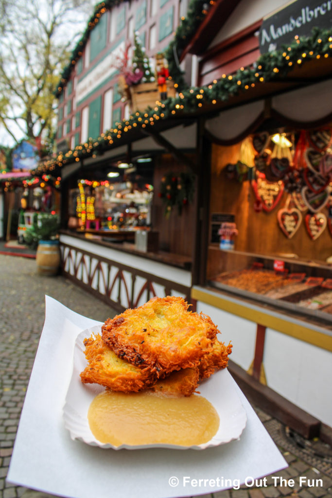 Potato pancakes with apple sauce at a German Christmas Market