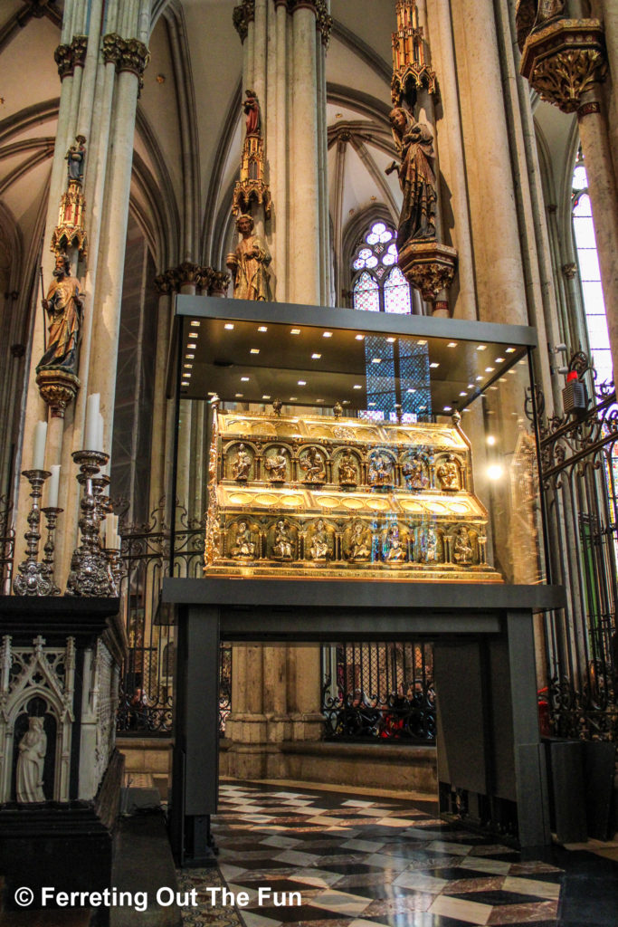 The Shrine of the Three Kings is a reliquary holding the remains of the magi, or wise men, who gave gifts to Jesus at his birth. This treasure is on display at Cologne Cathedral in Germany.