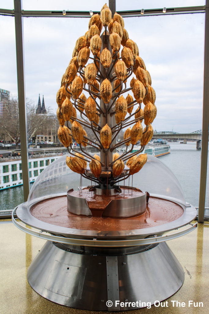 Chocolate fountain and city views at the Cologne Chocolate Museum