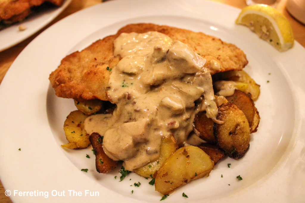 Pork jagerschnitzel with mushroom sauce