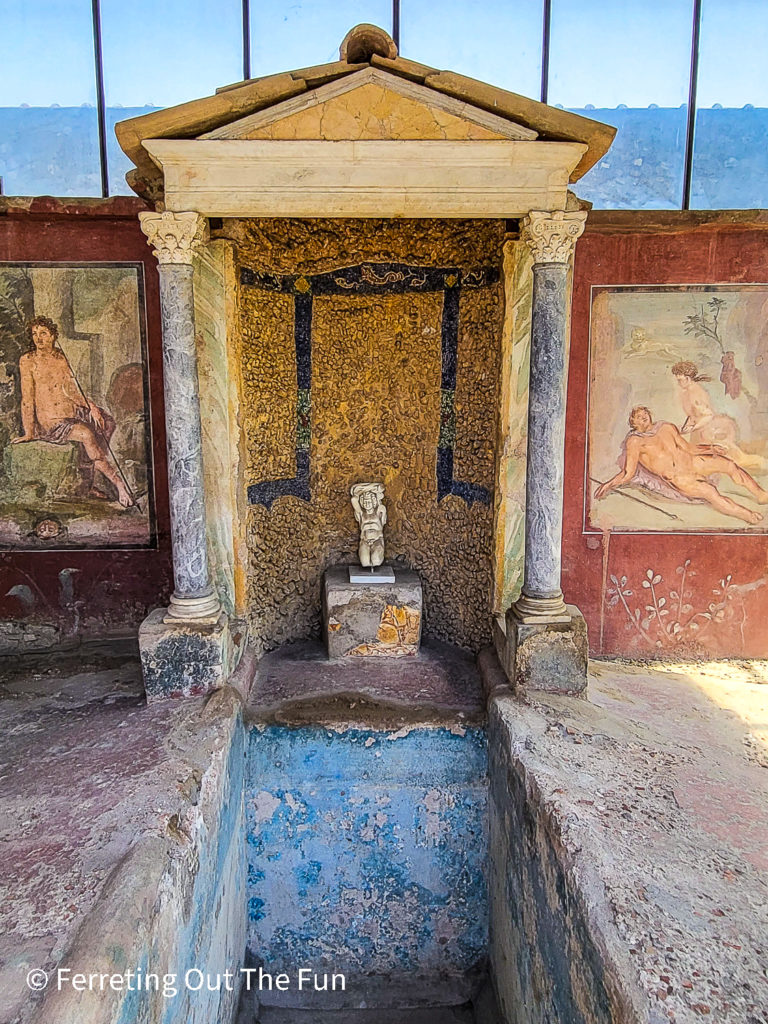Colorful Roman bathhouse in the ruins of Pompeii