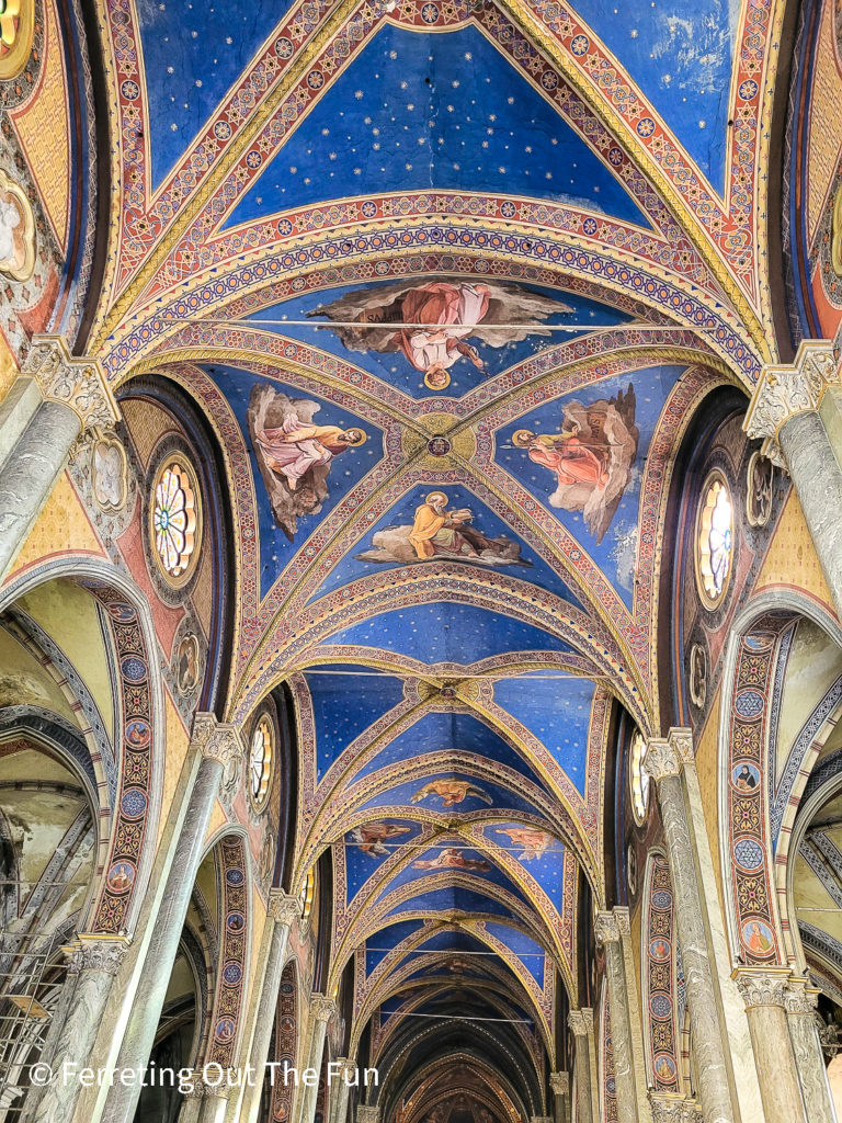 Stunning blue ceiling of Santa Maria Sopra Minerva, a Gothic church in Rome
