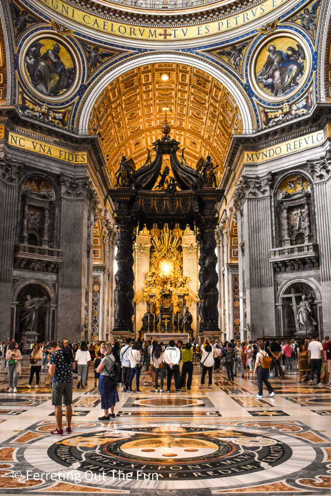 Bernini's bronze baldachin stands over the Tomb of St Peter inside St Peter's Basilica, Vatican City