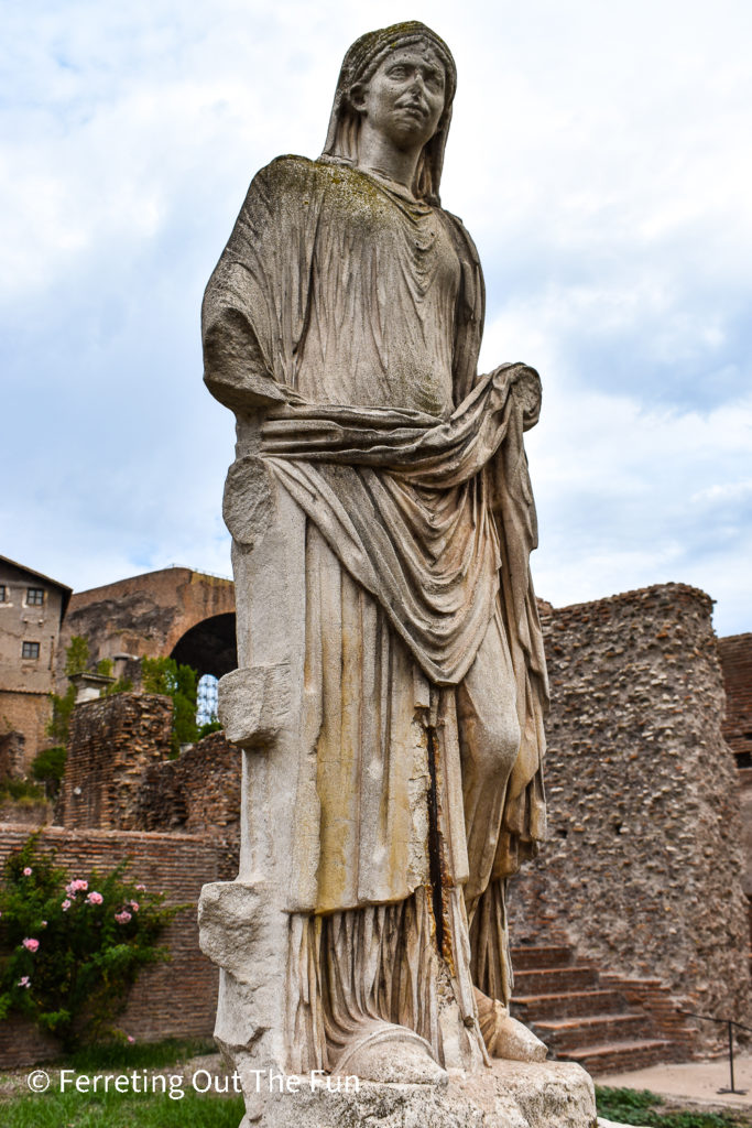 Vestal Virgin statue in the Roman Forum. These priestesses were very important in ancient Rome.