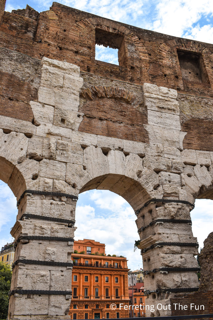 Arches of the Colosseum showing damage from the Middle Ages when the iron support brackets were dug out