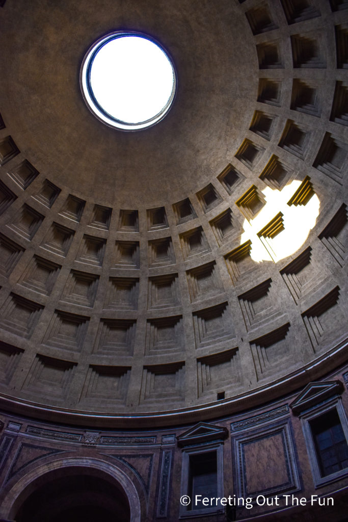 Sunlight streams through the top of the Pantheon, the best preserved ancient monument in Rome
