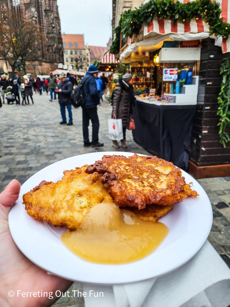 Potato pancakes and apple sauce at the Nuremberg Christmas Market