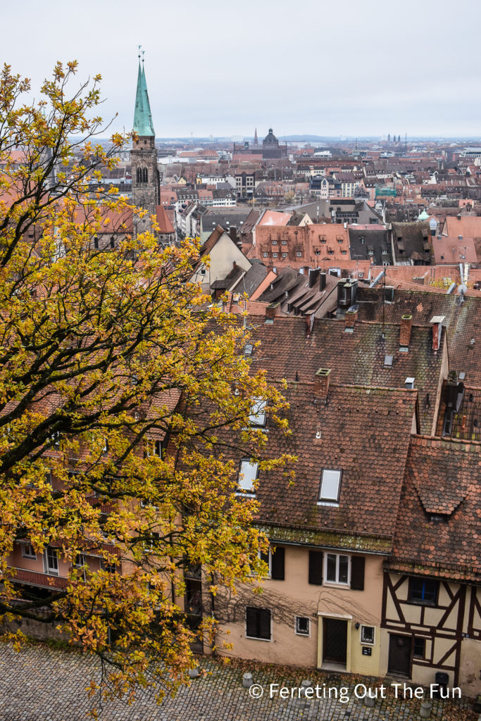 An Autumn view over the rooftops of Nuremberg, Germany 