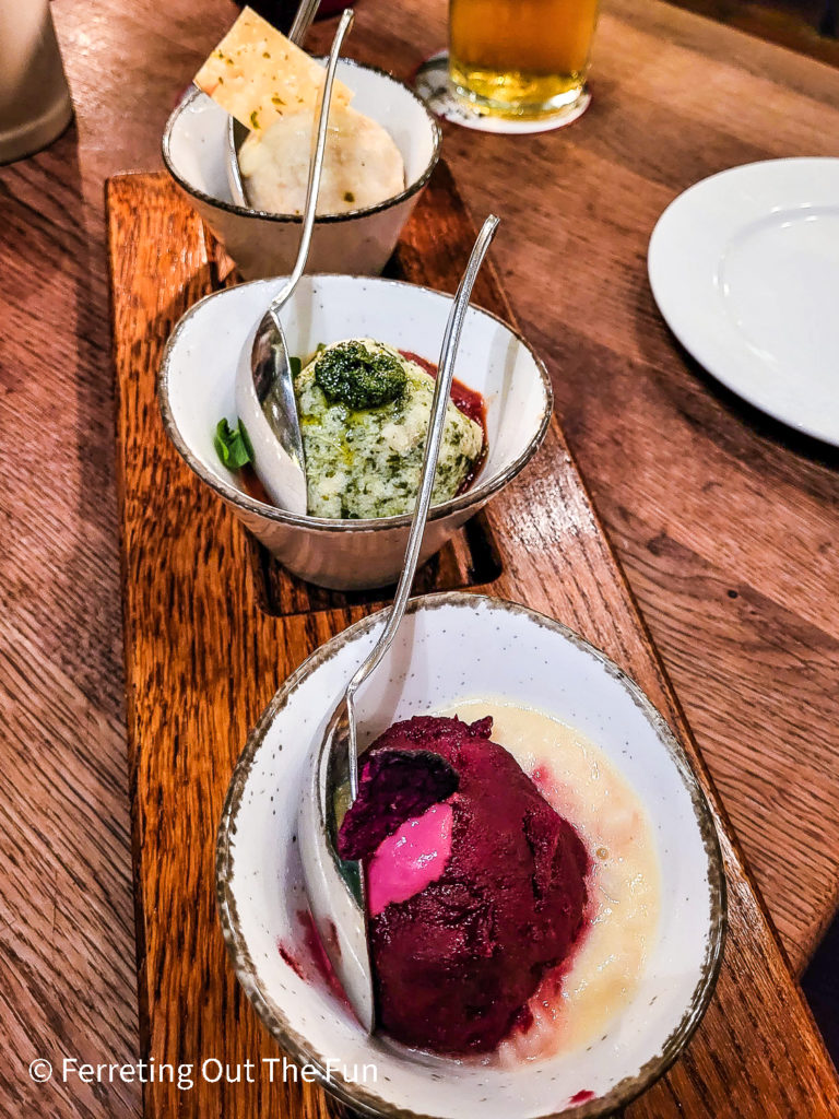 Bavarian knodel, or bread dumplings, at one of the best restaurants in Munich, Germany