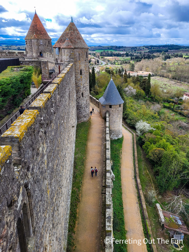 Walking around the ramparts of Carcassonne, an medieval walled city in southern France.