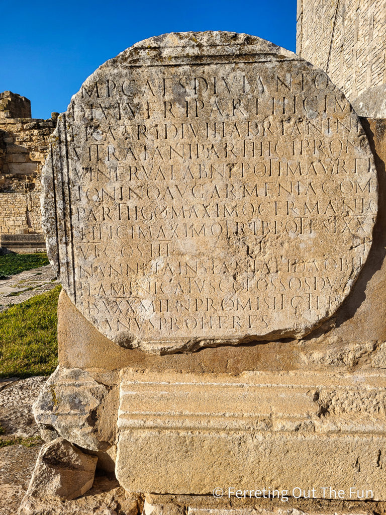 An ancient inscription in the Roman Forum of Dougga Tunisia