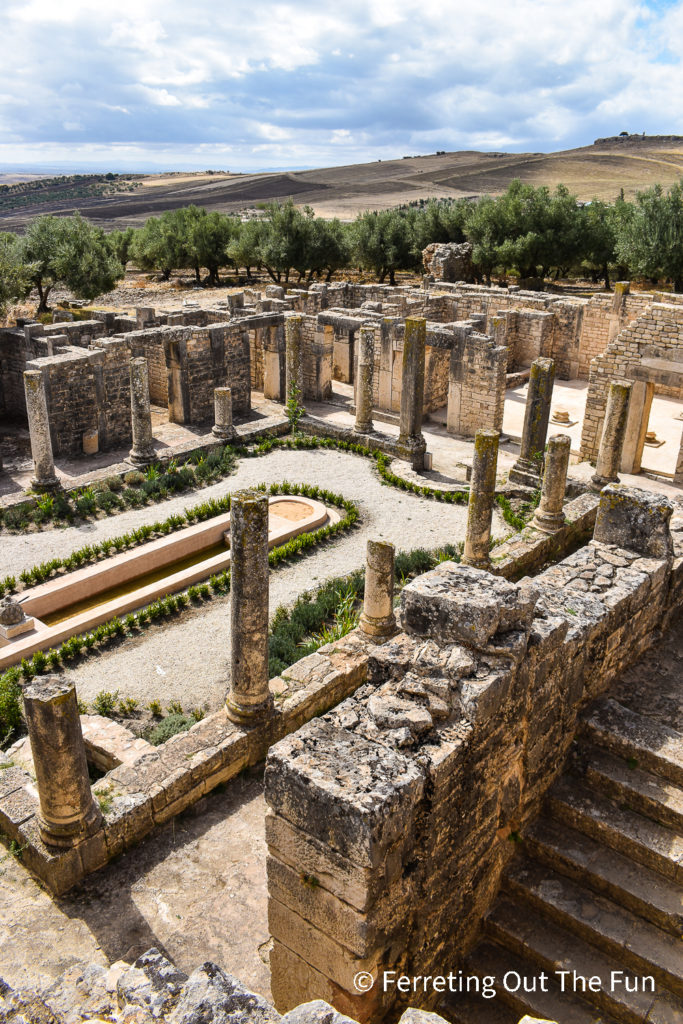 Partially restored ruins of a a Roman brothel in Dougga Tunisia.