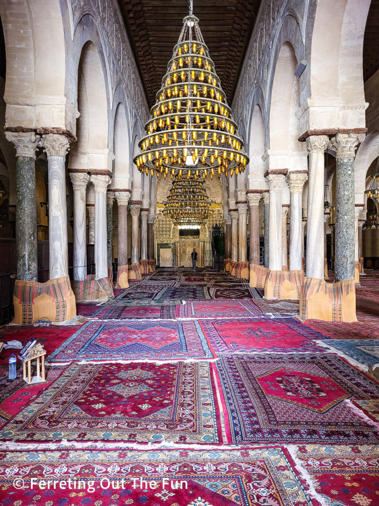 Colorful prayer hall of the Great Mosque of Kairouan Tunisia