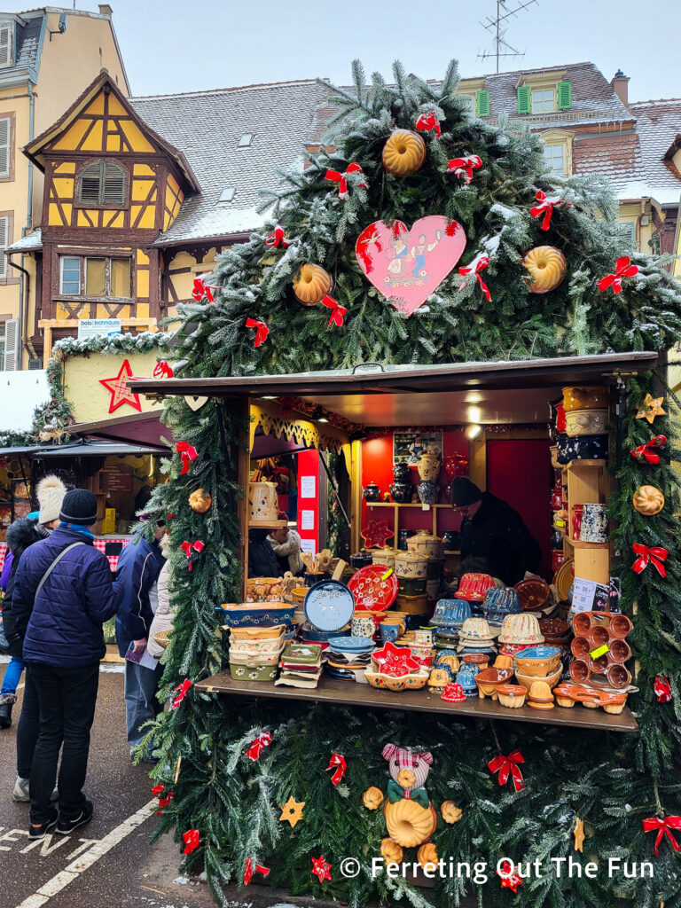 Alsatian pottery for sale at the Colmar Christmas Market in France