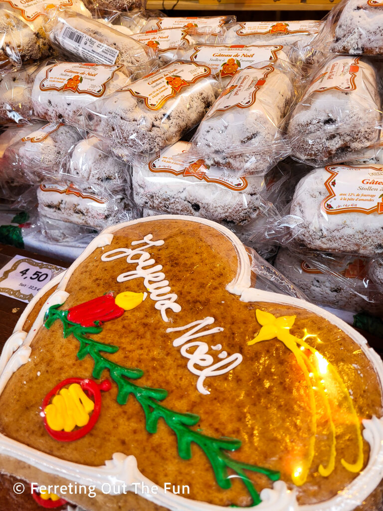 Gingerbread and mini loaves of stollen at the Colmar Christmas Market in France