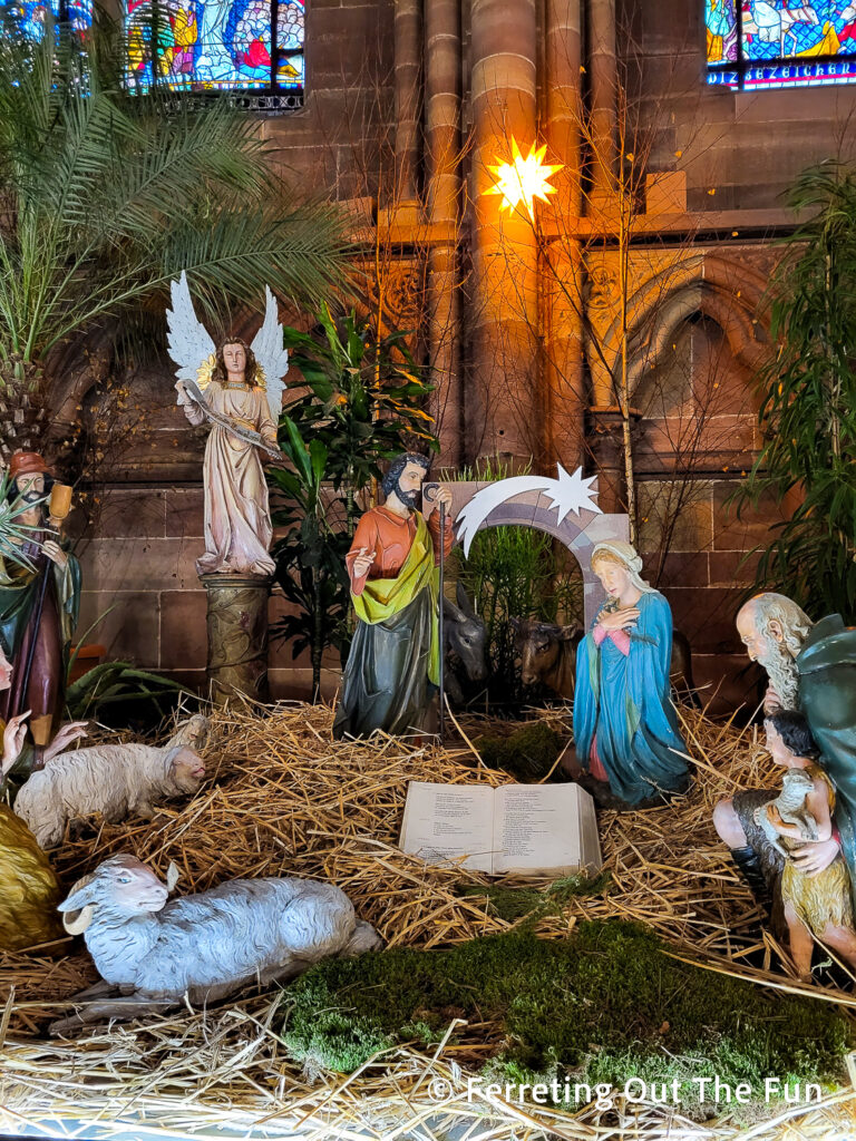 A large nativity scene inside Strasbourg Cathedral, France