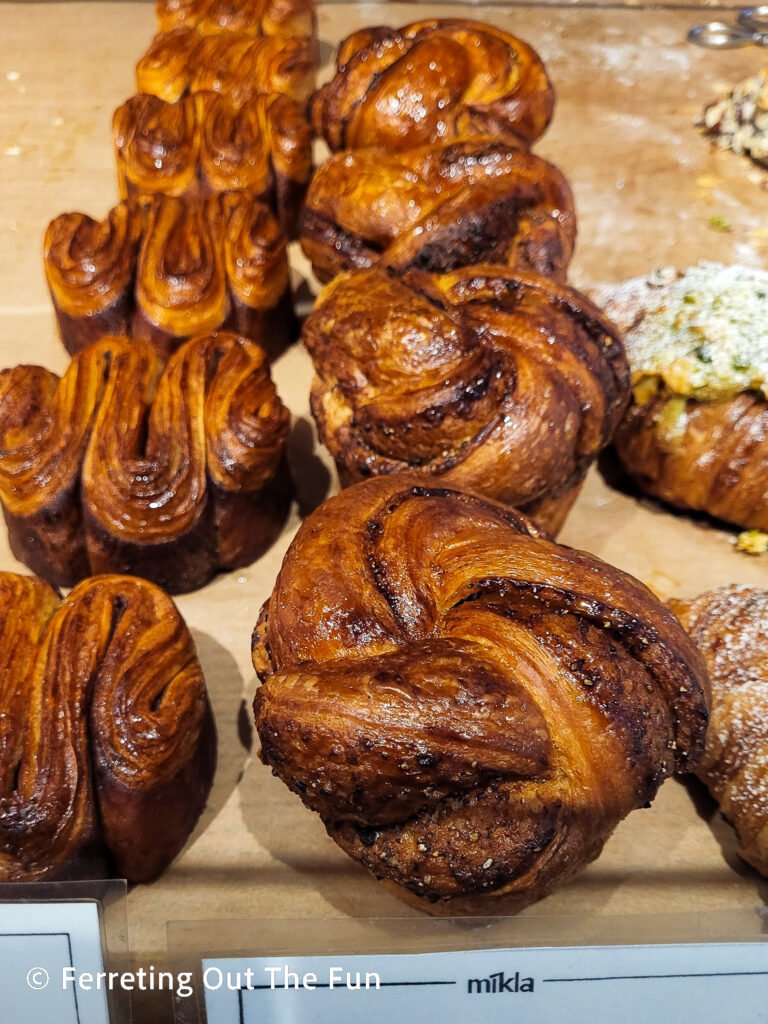 Sweet pastries and cardamom buns at Mikla bakery and cafe in Riga, Latvia