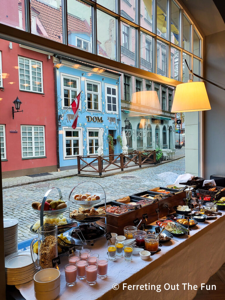 Neiburgs Hotel breakfast buffet in old town Riga