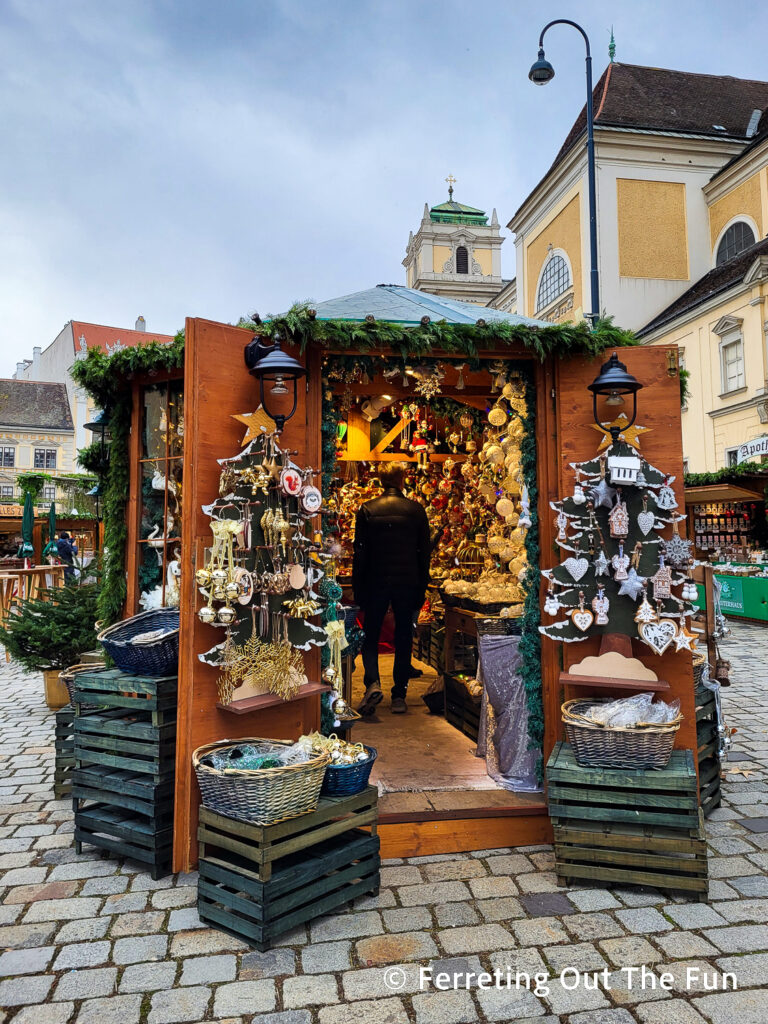 Pretty ornaments for sale at the Freyung Old Viennese Christmas Market in Vienna