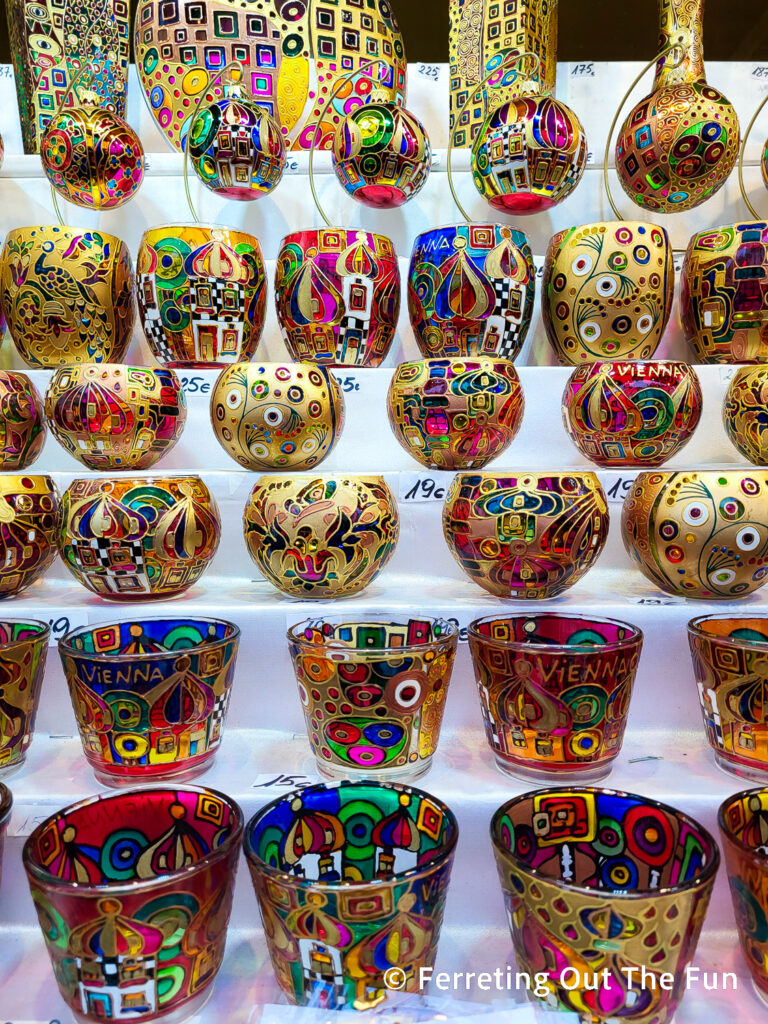 Colorful Klimt inspired glassware and baubles at the Vienna Christmas Market