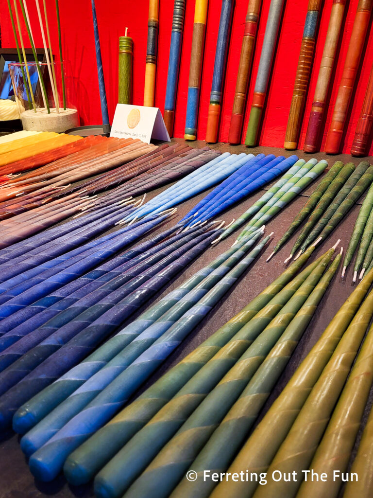 Colorful and artistic tapered candles at the Karlsplatz Art Advent Market in Vienna