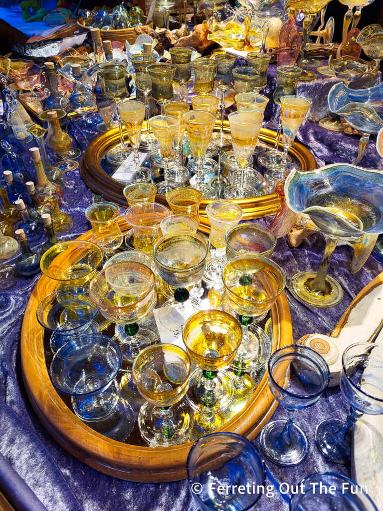 Beautiful blue and gold drinking glasses at the Karlsplatz Art Advent Market in Vienna