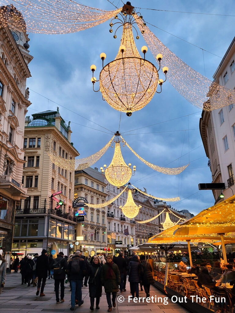 Twinkling chandeliers on Graben Street - where to see the best holiday lights in Vienna