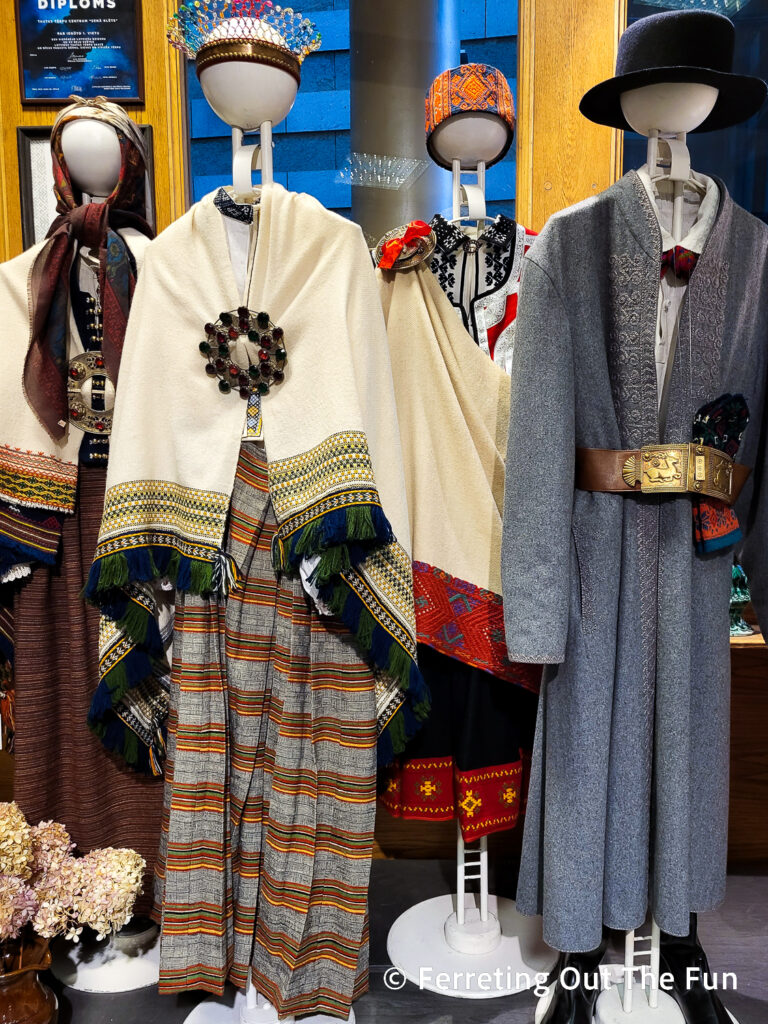 Traditional Latvian folk costumes at Sena Klets in Riga