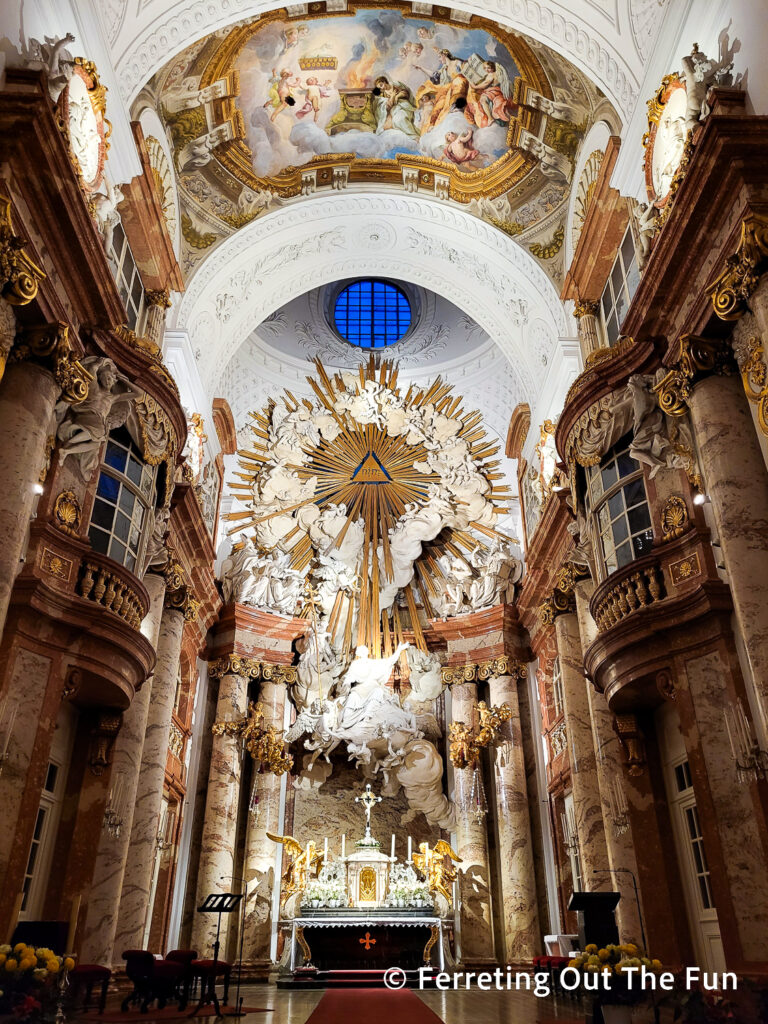 Beautiful Baroque altar of St Charles Church in Vienna, Austria
