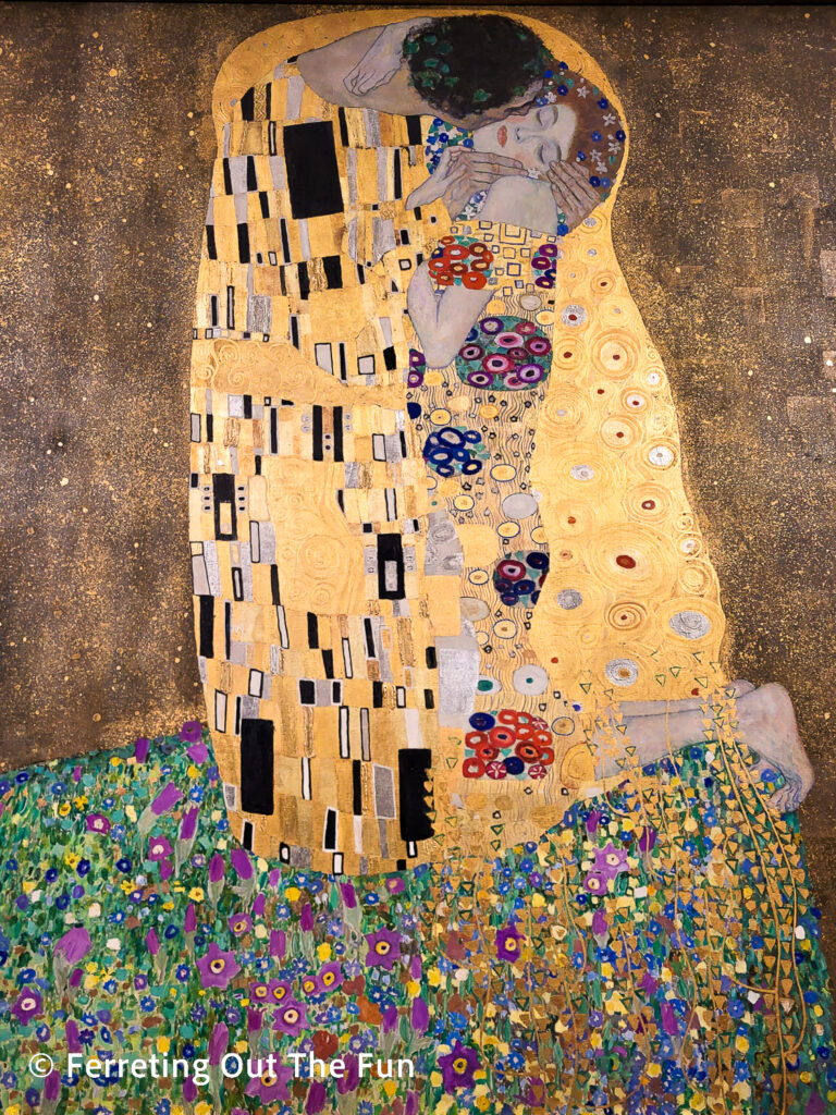 The Kiss painting by Gustav Klimt at the Upper Belvedere, Vienna
