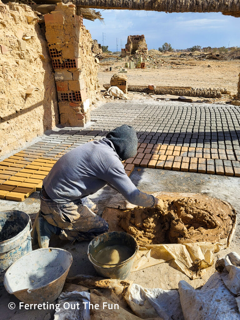 Making traditional bricks by hand in Tozeur, Tunisia