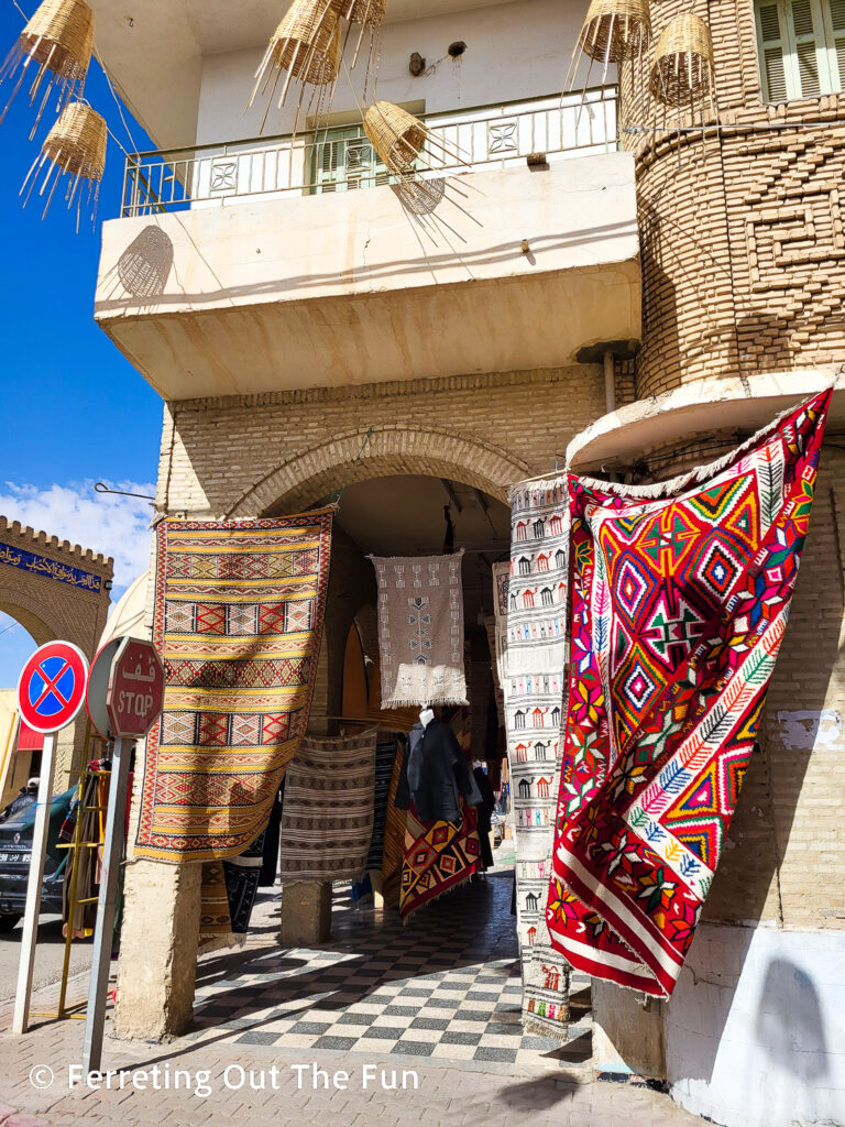 Tunisian carpets at a market in Tozeur, Tunisia