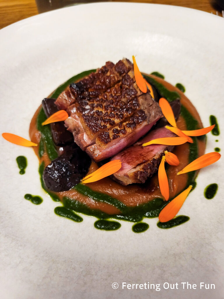 Seared duck breast with autumn vegetables