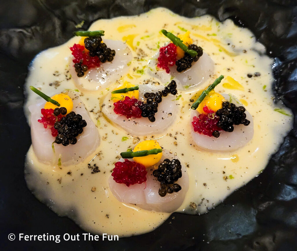 Scallop crudo with caviar and horseradish