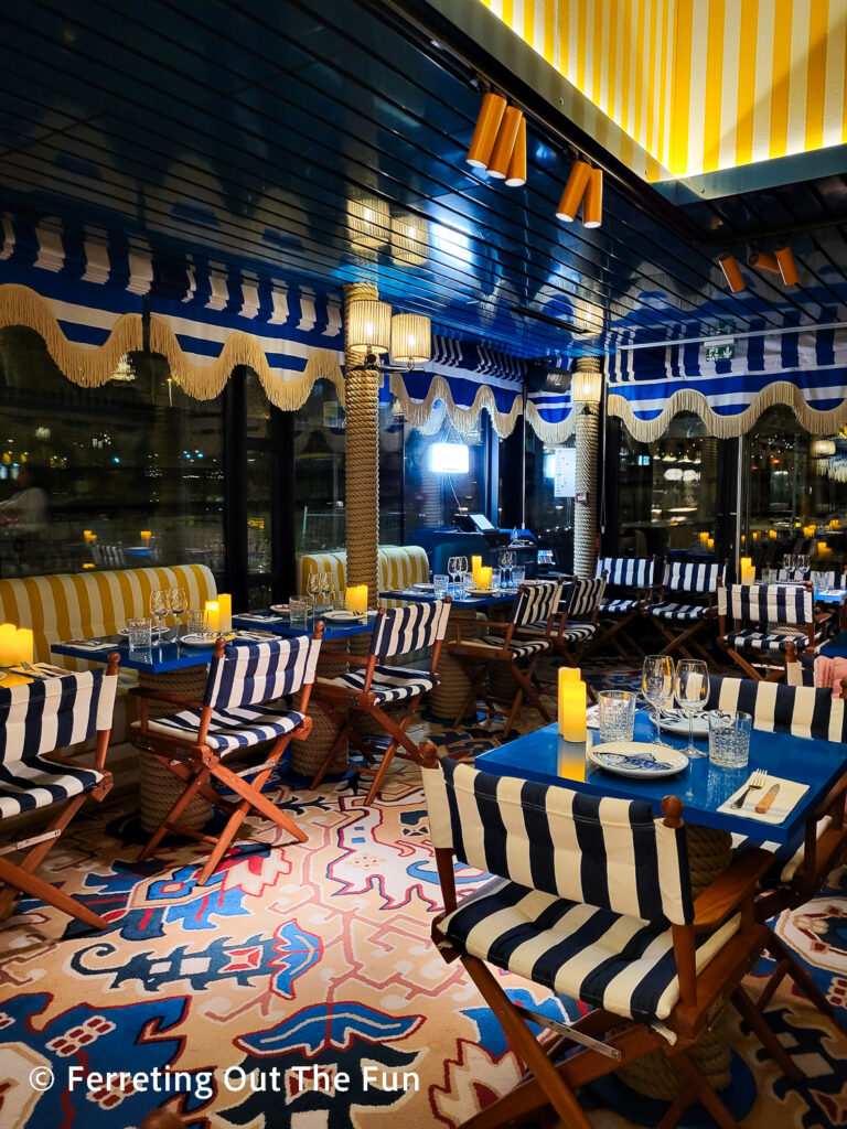 Riviera Fuga barge restaurant on the Seine, one of the best new places to eat in Paris