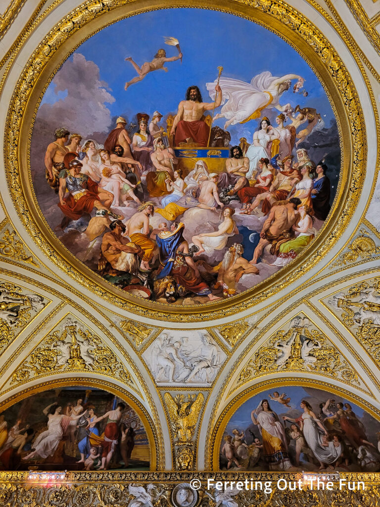 Gilded ceiling with colorful fresco in Pitti Palace, Florence