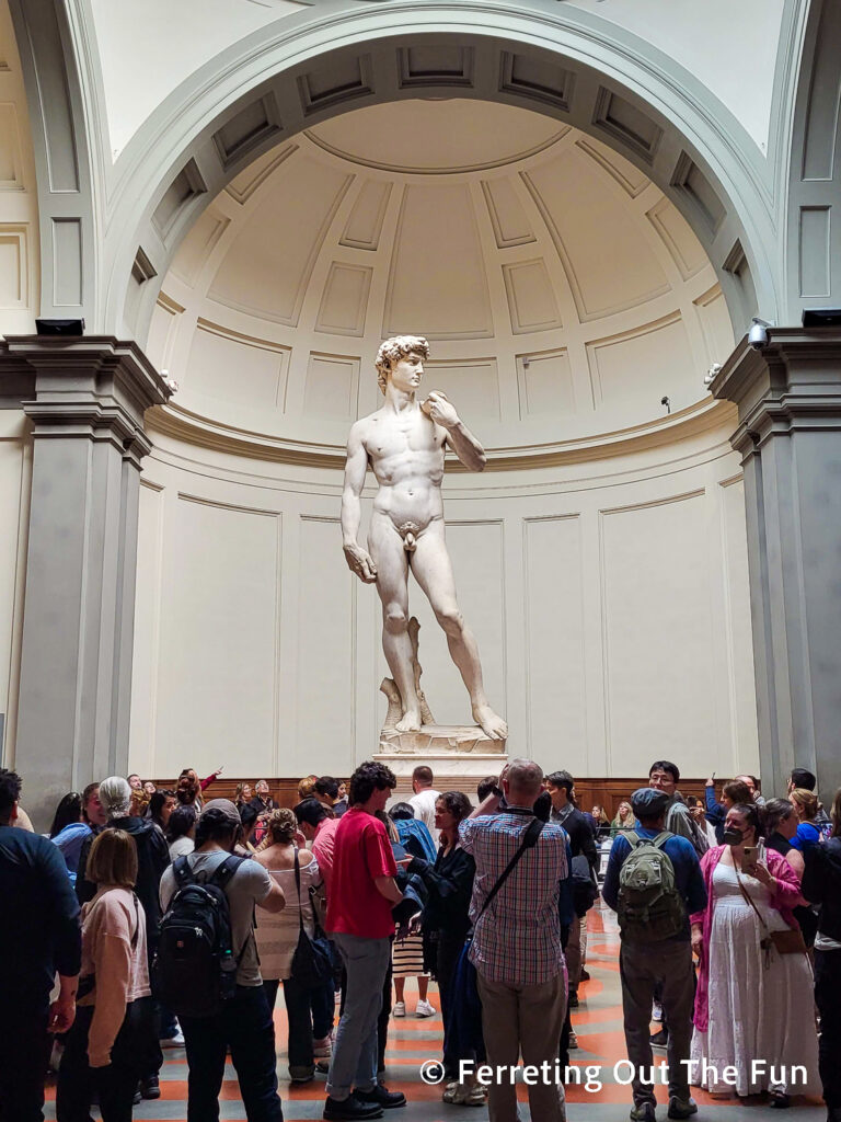 Michelangelo's David towers over the heads of mere mortals at Galleria dell'Accademia in Florence