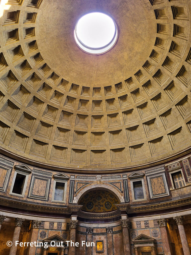 Sunlight streams through the top of the Pantheon, the best preserved ancient monument in Rome