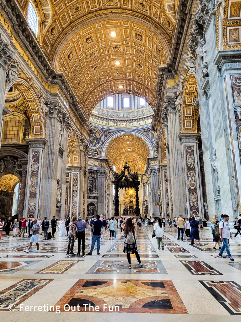 Bernini's bronze baldachin stands over the Tomb of St Peter inside St Peter's Basilica, Vatican City